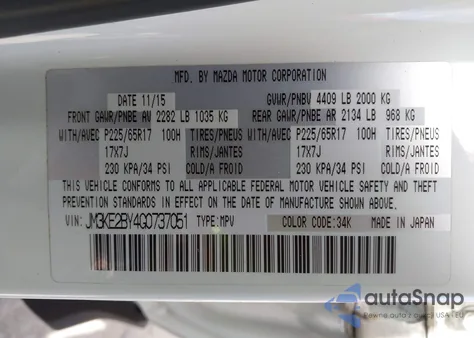 2016 Mazda Cx-5 Sport из США, поврежденный, VIN JM3KE2BY4G0737051